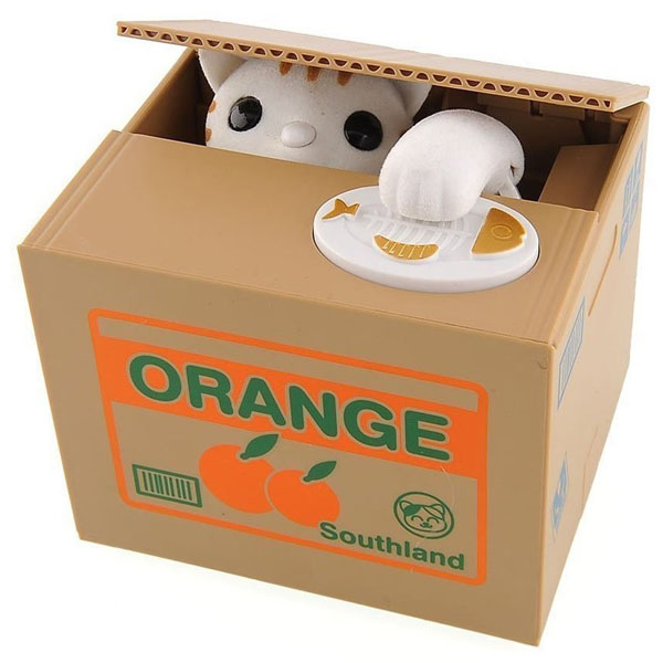 Alcancía Gato Roba Monedas Con Sonido Caja Naranjas