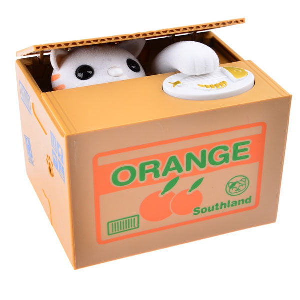 Alcancía Gato Roba Monedas Con Sonido Caja Naranjas