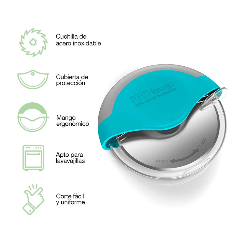 Redlemon Cortador de Pizza Ergonómico con Cubierta de Protección, Fabricado en Acero Inoxidable, Desarmable y Fácil de Lavar, Afilado