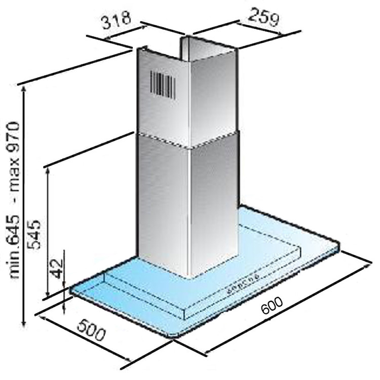 Campana Decorativa Pared de Cocina IHD Modelo CH Miami 60 cm Acero Inoxidable Cristal Plano
