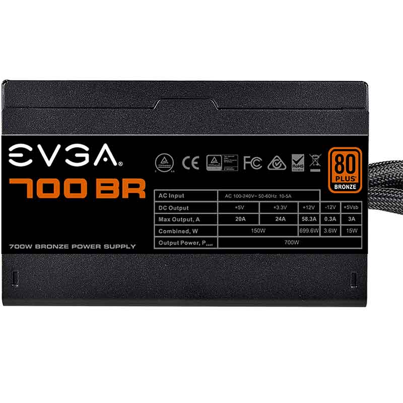 Fuente de Poder PC 700W Gamer EVGA 80 Plus Bronze 100-BR-0700-K1 