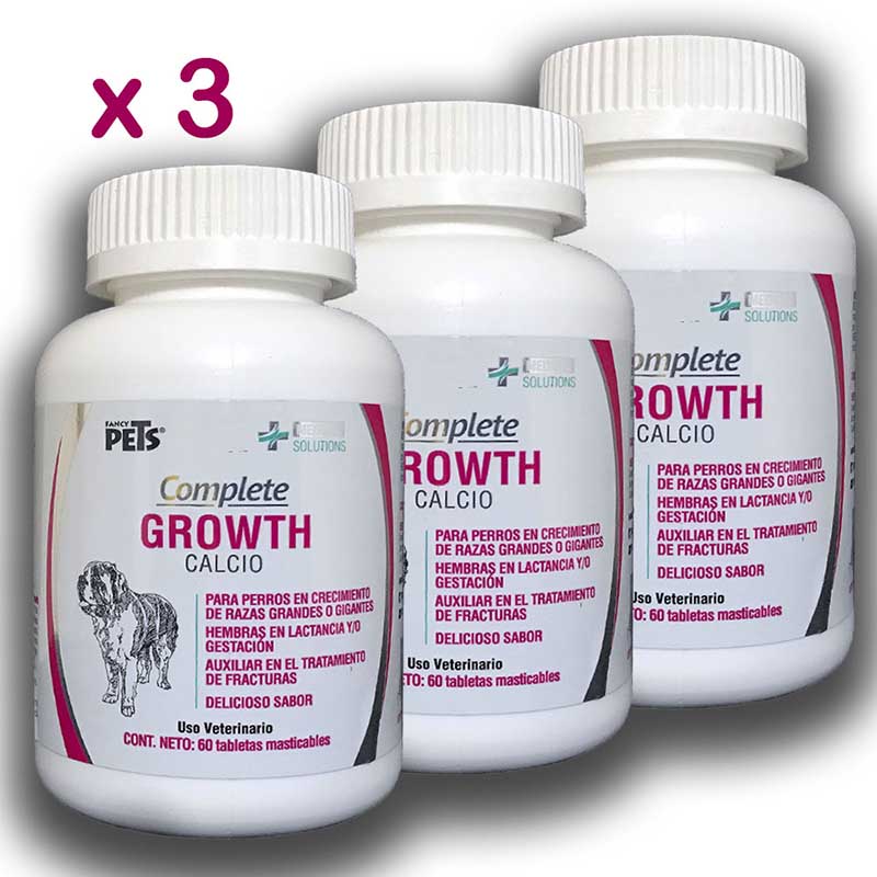 Calcio Para Perro 3 Frascos 60 Tabletas Masticables Complemento Huesos Perros