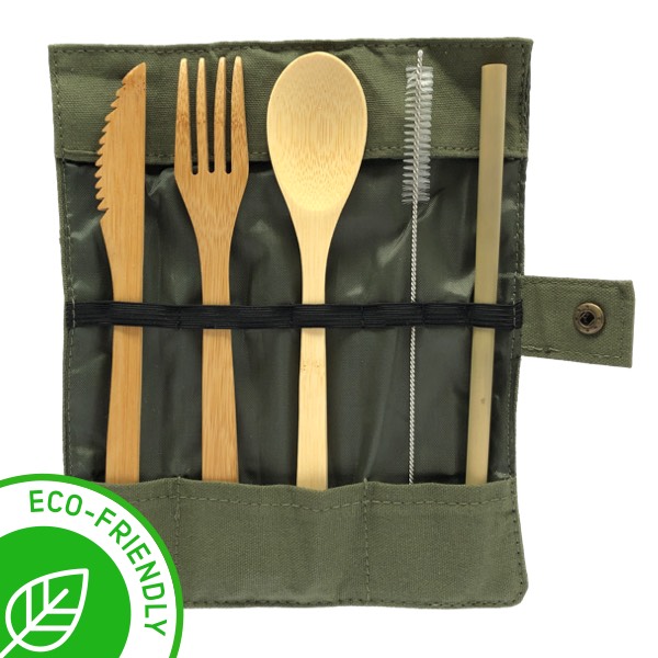 Set de cubiertos de bambú reusables, biodegradables y zero waste