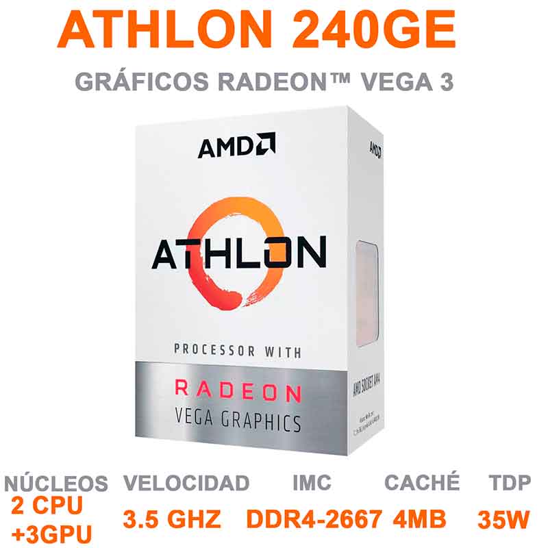 Procesador AMD ATHLON 240GE 3.5 Ghz Dual Core AM4 Radeon Vega 3 