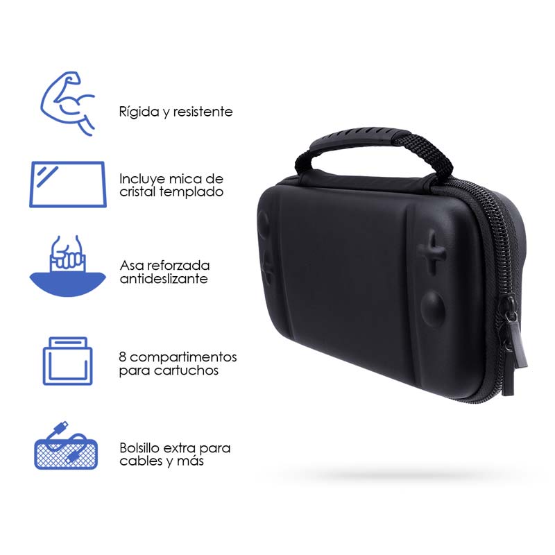 Redlemon Funda y Estuche Rígido Portátil para Nintendo Switch Lite, Incluye Mica de Cristal Templado, Compartimentos para Juegos, Espacio para Controles y Accesorios, Resiste Golpes y Caídas