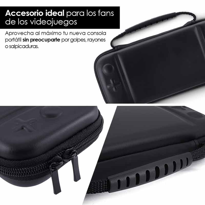 Redlemon Funda y Estuche Rígido Portátil para Nintendo Switch Lite, Incluye Mica de Cristal Templado, Compartimentos para Juegos, Espacio para Controles y Accesorios, Resiste Golpes y Caídas