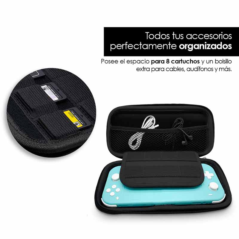 Redlemon Funda y Estuche Rígido Portátil para Nintendo Switch Lite, Incluye Mica de Cristal Templado, Compartimentos para Juegos, Espacio para Controles y Accesorios, Resiste Golpes y Caídas