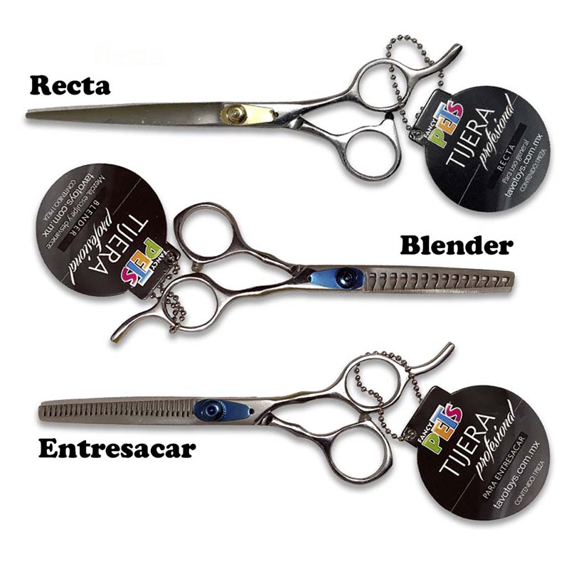 Tijeras Para Estetica Canina Kit  De 3 Pzas Recta Blender Entresacado Peluqueria De Perros
