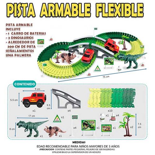 Hf Pista Armable Dinosaurio Flexible 81137 Carrito Eléctrico Didáctica