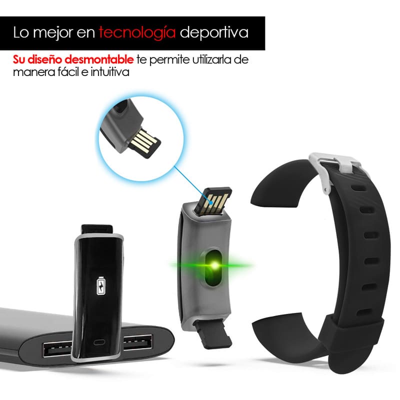 Redlemon Pulsera Inteligente Fitband Sport Contra Agua, Monitor Ritmo Cardiaco, Notificaciones Android iOS