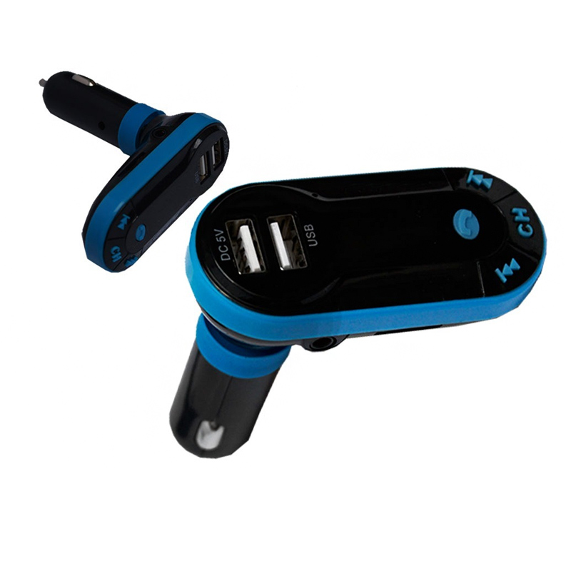 Transmisor Para Auto Bluetooth Botón Para Responder Llamadas Entrada Tarjeta Micro Sd/usb/cable Auxiliar Color Azul