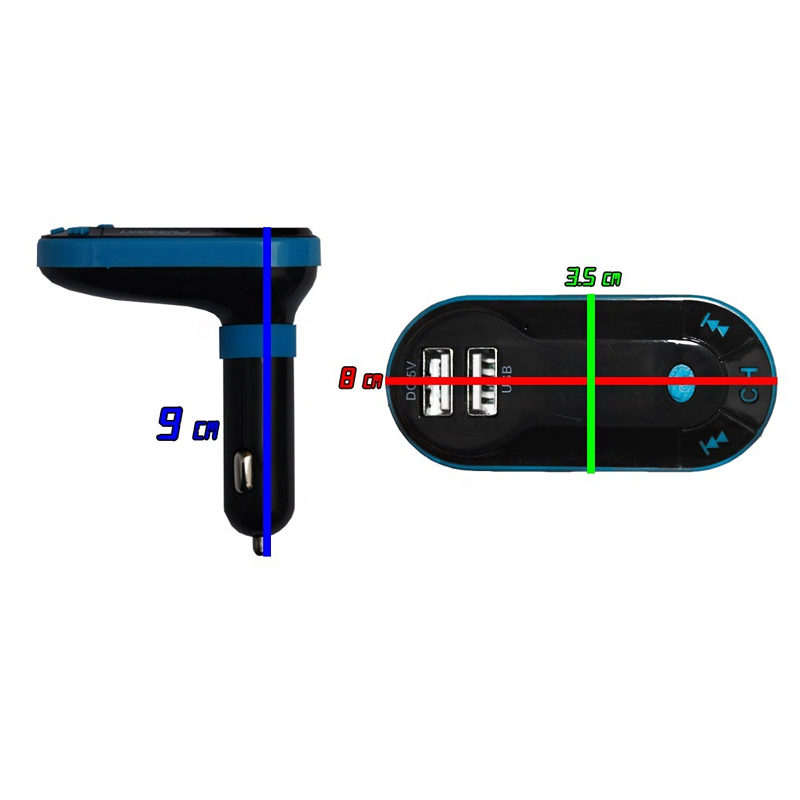 Transmisor Para Auto Bluetooth Botón Para Responder Llamadas Entrada Tarjeta Micro SD/USB/Cable Auxiliar Color Azul
