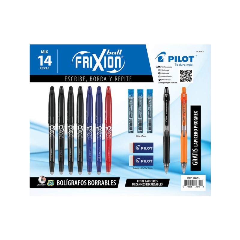 Set de Bolígrafos Pilot FRIXION Borrables + Lapicero y Borrador