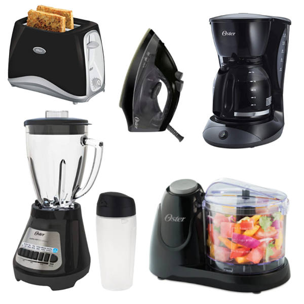 Combo de 6 productos Oster licuadora, cafetera de 12 tazas, mini procesador de alimentos, plancha, tostador de 2 rebanadas y vaso de 20 Onz color negro