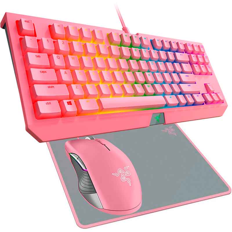 KIT Gamer RAZER Teclado HUNTSMAN + Mouse Basilisk + Mouse Pad INVICTA Quartz Rosa