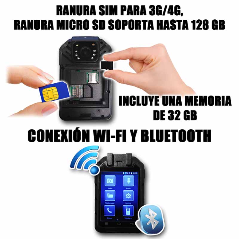 Body Cam Conexion 4g Bluetooth Gps Wifi Pantalla Tactil Ptt