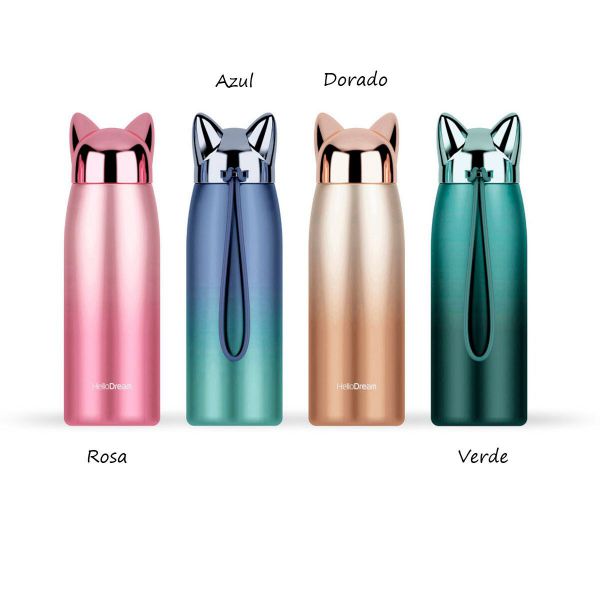 Termo Vaso Taza Gato Fox Acero Inoxidable Antiderrames Uso Oficina Escolar Hogar 300Ml