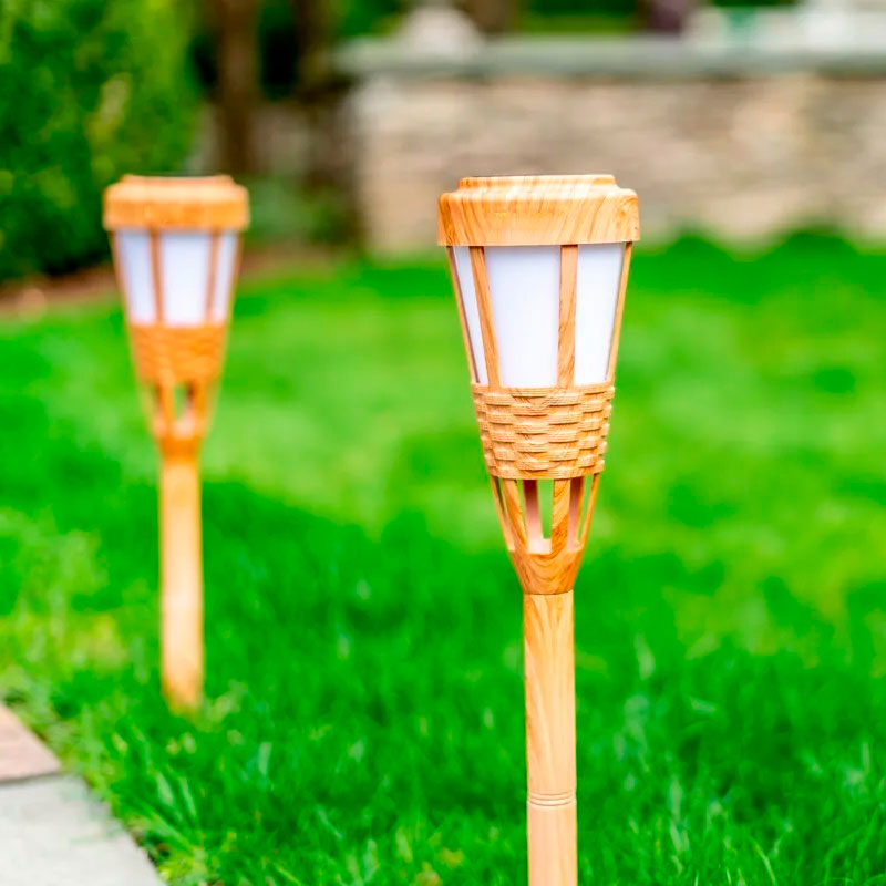 2 Lamparas Solares Tipo Antorcha 40 Leds Para Jardin Impermeable