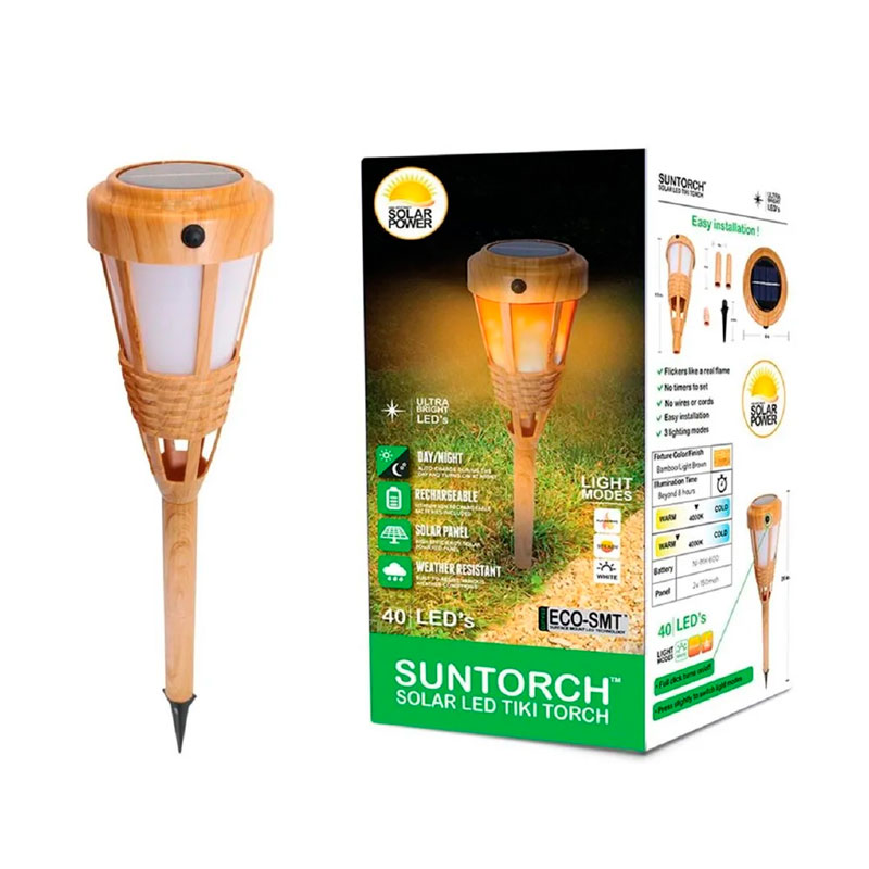2 Lamparas Solares Tipo Antorcha 40 Leds Para Jardin Impermeable