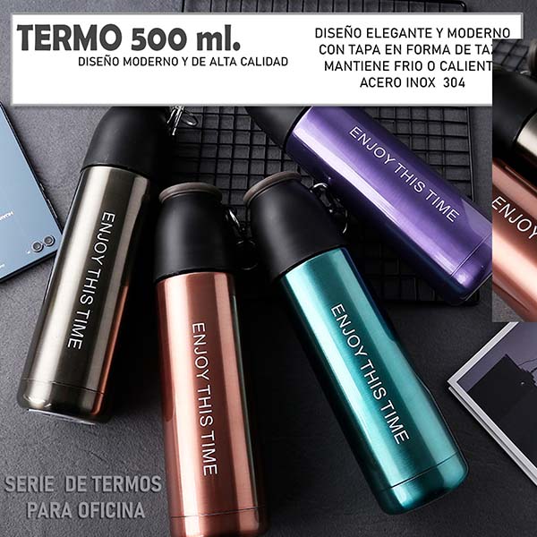 Termo Vaso Taza Deportivo Acero Inoxidable Antiderrames Uso Oficina Escolar Hogar Campar Exterior Ciclismo 500ml