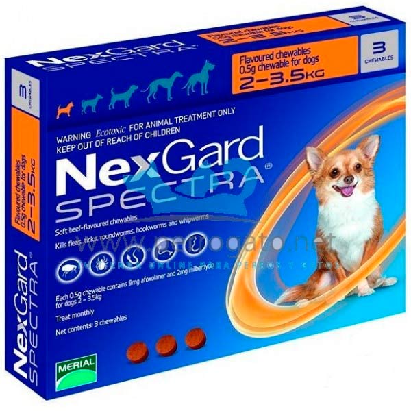 NexGard Spectra Endectoparasiticida Perro XS 2-3.5 kg 3 tab. masticable