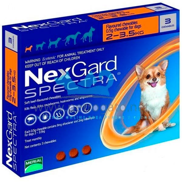 Nexgard Spectra Endectoparasiticida Perro Xs 2-3.5 Kg 3 Tab. Masticable