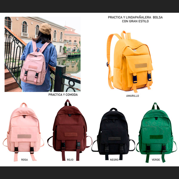 MOCHILA BACKPACK BOLSA JUVENIL POLYESTER IMPERMEABLE VARIOS COMPARTIMENTOS PRACTICA MODA DAMA