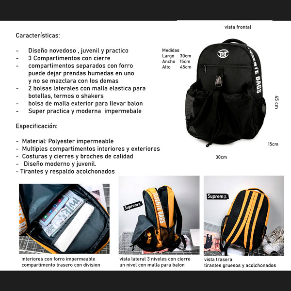 Mochila Backpack Bolsa Deportivo con Malla Gran Capacidad Polyester ImpermeableI Gimnasio Gym Exterior
