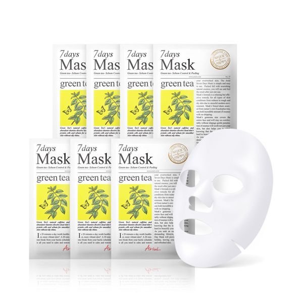 7 Days Mask Green Tea, Mascarilla De Té Verde Para Una Piel Suave Y Sin Brillo