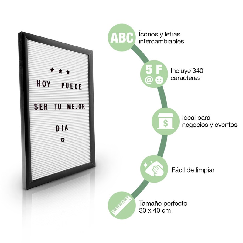 Redlemon Pizarrón de Madera Vintage de Letras Intercambiables, 340 Piezas Letras, Números, Signos y Emojis. Ideal para Restaurante, Cafetería, Bar, Mensajes o para Niños, con Gancho Metálico, 30 cm x 45 cm