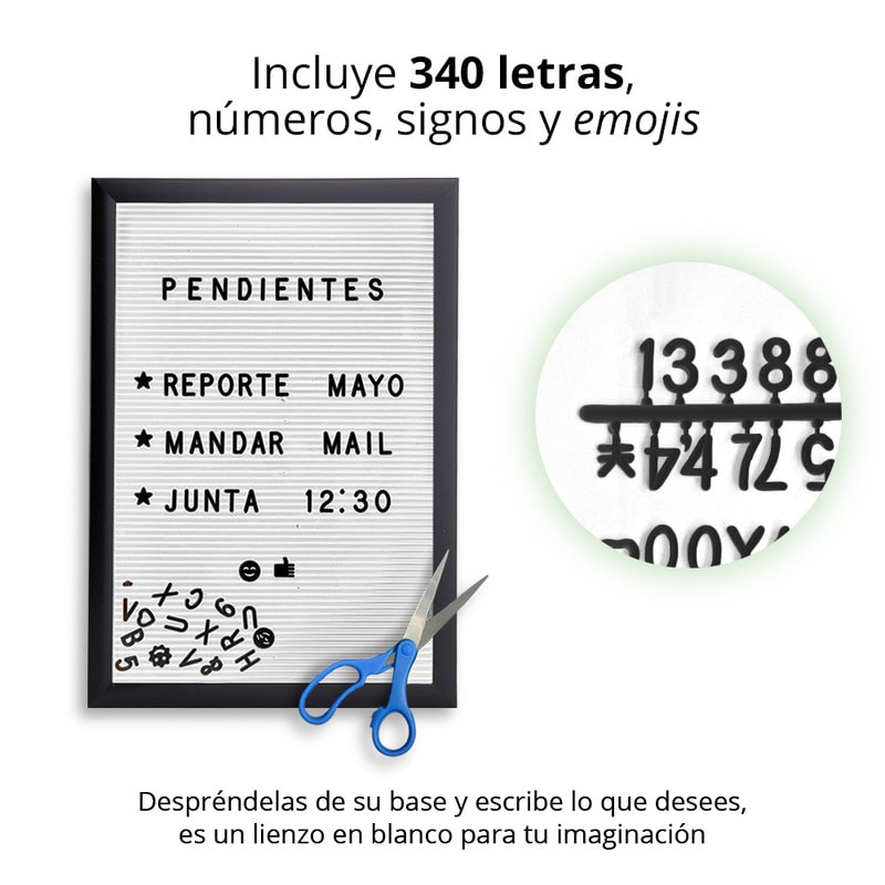 Redlemon Pizarrón de Madera Vintage de Letras Intercambiables, 340 Piezas Letras, Números, Signos y Emojis. Ideal para Restaurante, Cafetería, Bar, Mensajes o para Niños, con Gancho Metálico, 30 cm x 45 cm