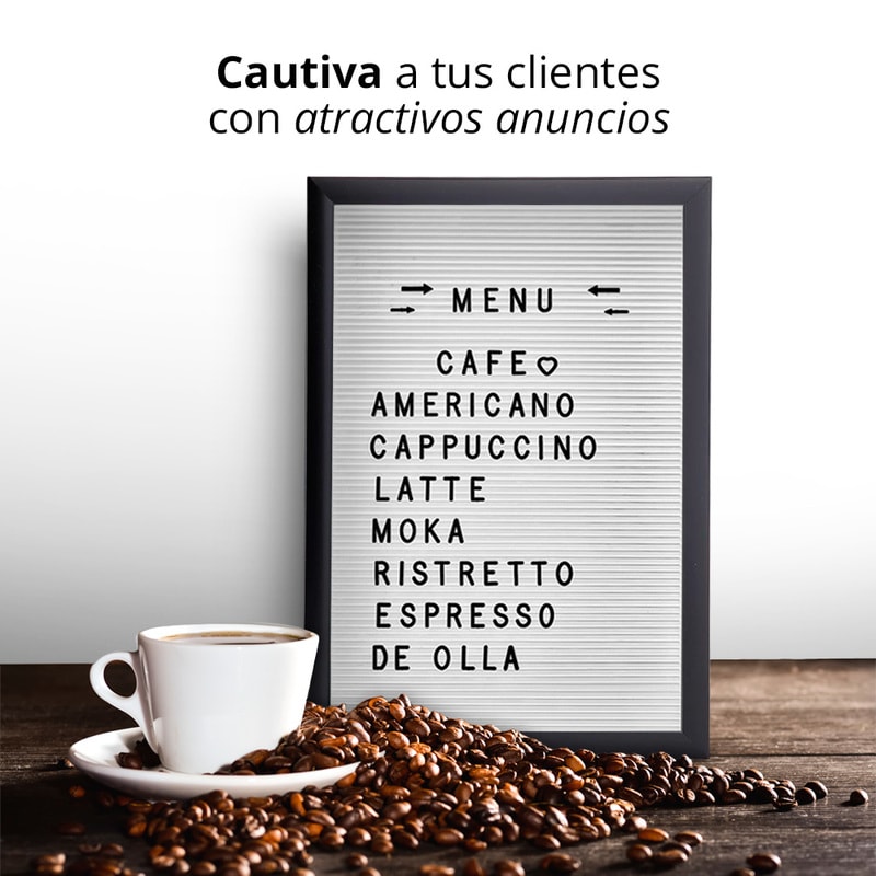 Redlemon Pizarrón de Madera Vintage de Letras Intercambiables, 340 Piezas Letras, Números, Signos y Emojis. Ideal para Restaurante, Cafetería, Bar, Mensajes o para Niños, con Gancho Metálico, 30 cm x 45 cm