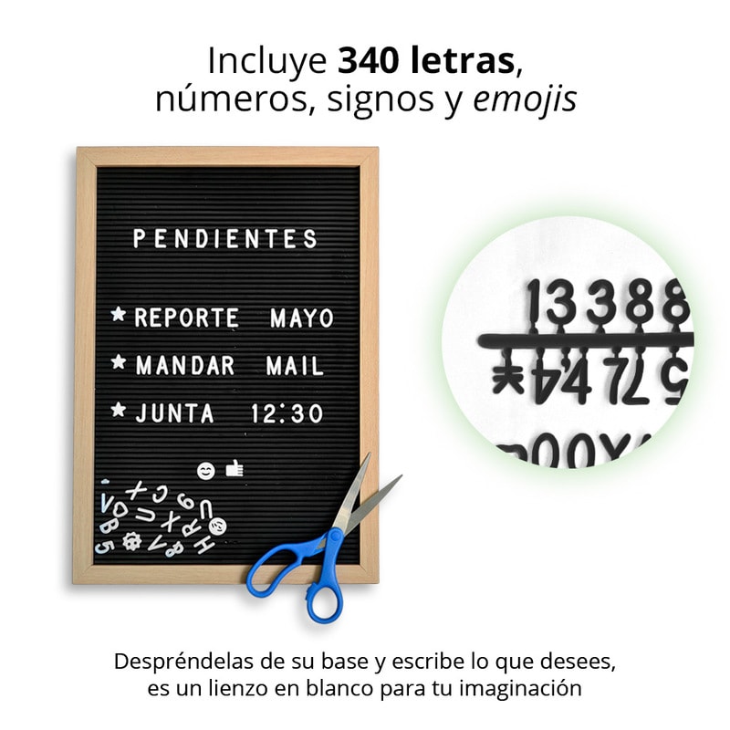 Redlemon Pizarrón de Madera Vintage de Letras Intercambiables, 340 Piezas Letras, Números, Signos y Emojis. Ideal para Restaurante, Cafetería, Bar, Mensajes o para Niños, con Gancho Metálico, 30 cm x 45 cm