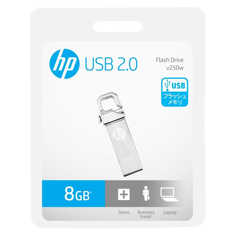 Memoria USB HP V250W 8GB 2.0 C/Gancho Metalica Silver HPFD250W-8 