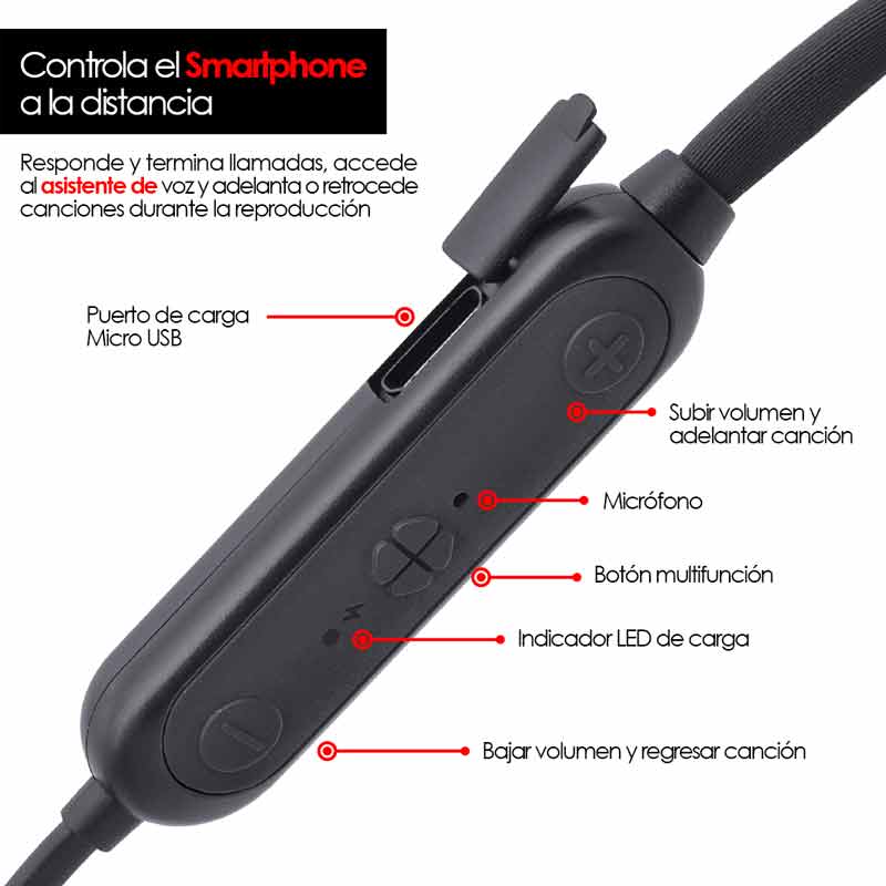 Audífonos Bluetooth Inalámbricos Deportivos con Neckband y Manos Libres Ultra HD Redlemon