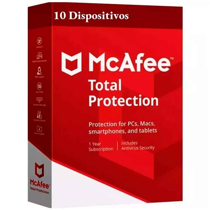 Antivirus Total Proteccion MCAFEE Tarjeta de Activacion 1 Año 10 Dispositivos MTP00LNRXRDA 