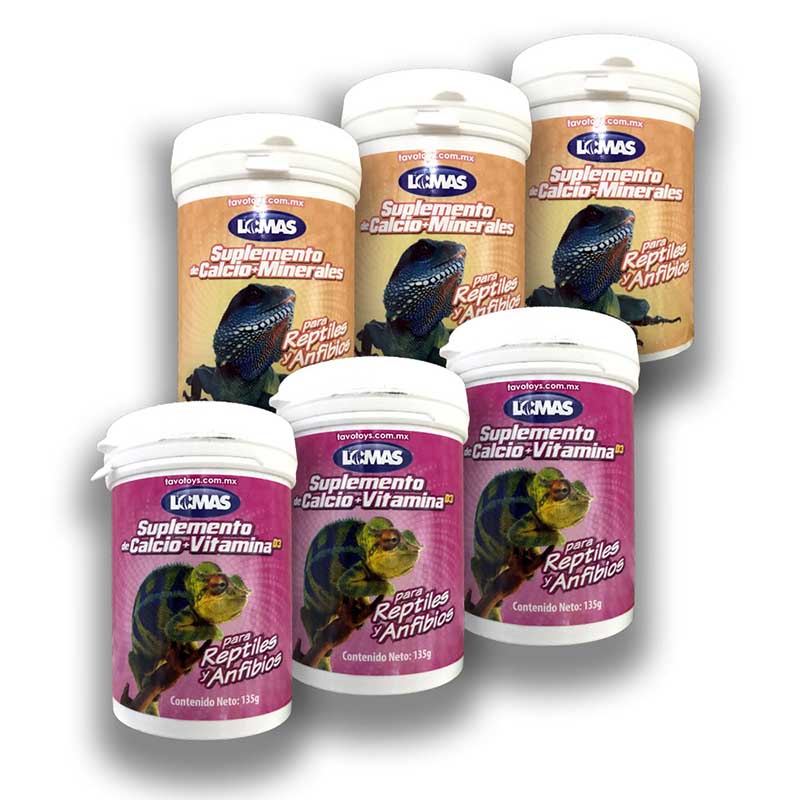 Calcio Para Reptiles y o Anfibios 6 Frascos Polvo Adicionado Con Minerales y Vitamina D3