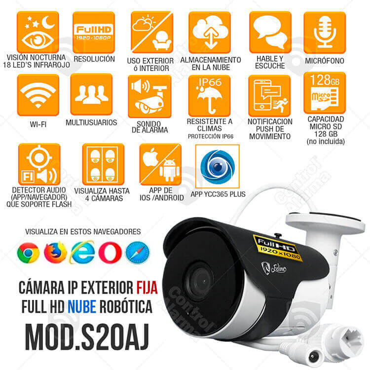 Camara Wifi Ip Exterior Full Hd 1080p Audio Dos vias Nube Alerta Visualiza Hasta 4 Camaras Seguridad Casa Negocio