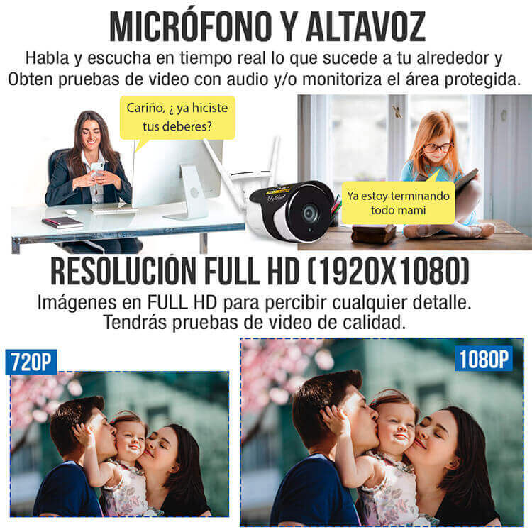 Camara Wifi Ip Exterior Full Hd 1080p Audio Dos vias Nube Alerta Visualiza Hasta 4 Camaras Seguridad Casa Negocio
