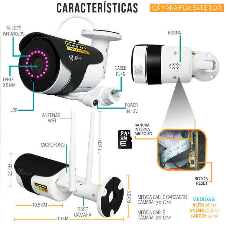 Camara Wifi Ip Exterior Full Hd 1080p Audio Dos vias Nube Alerta Visualiza Hasta 4 Camaras Seguridad Casa Negocio