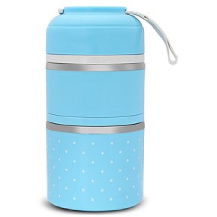 Lonchera Termica Porta Lunch Box Metal Acero Inoxidable Divisiones Contenedores Ninos Hombre Mujer Color Azul