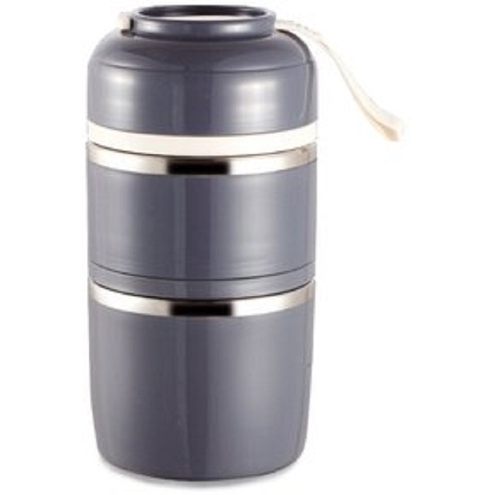 Lonchera Termica Porta Lunch Box Metal Acero Inoxidable Divisiones Contenedores Ninos Hombre Mujer Color Gris