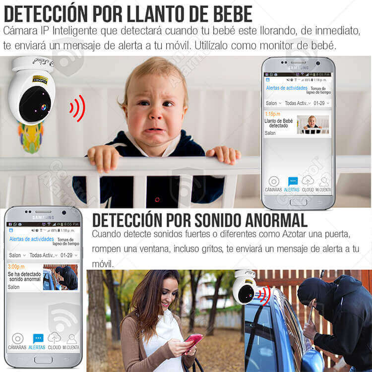 Camara Wifi Ip Full Hd Seguridad Deteccion Movimiento Audio Vision Nocturna Espia Grabacion Nube Alarma Casa