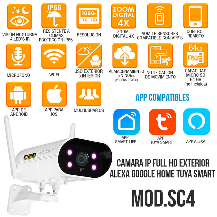 Camara Wifi Ip Exterior Full Hd Alexa Nube App Zoom Digital 4x Seguridad Casa Negocio