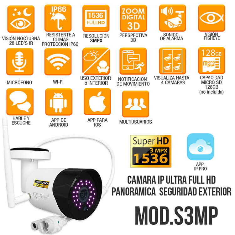Camara Wifi Ip Ultra Fhd Panoramica Zoom Digital Perspectiva 3D Exterior Alerta Detección Video Seguridad Casa Negocio