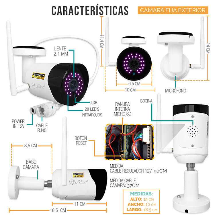 Camara Wifi Ip Ultra Fhd Panoramica Zoom Digital Perspectiva 3D Exterior Alerta Detección Video Seguridad Casa Negocio