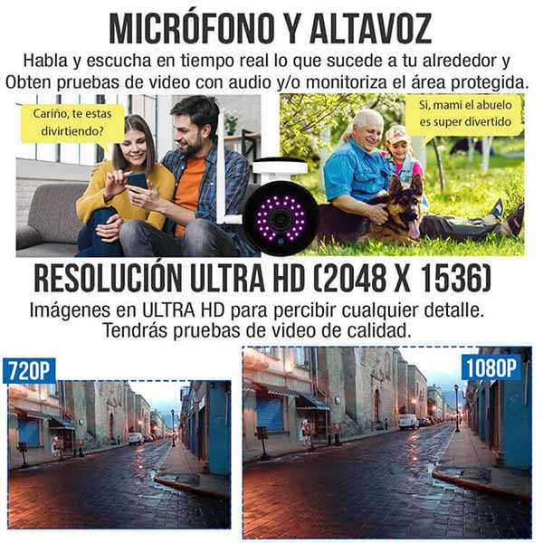 Camara Wifi Ip Ultra Fhd Panoramica Zoom Digital Perspectiva 3D Exterior Alerta Detección Video Seguridad Casa Negocio
