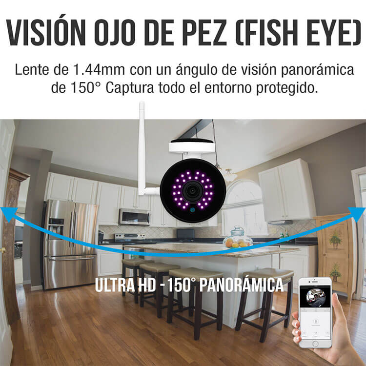 Camara Wifi Ip Ultra Fhd Panoramica Zoom Digital Perspectiva 3D Exterior Alerta Detección Video Seguridad Casa Negocio