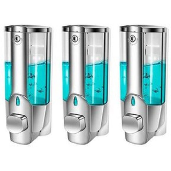 Set 3 Dispensador Despachador De Jabon Shampoo Locion Liquido Porta Recargable Para Bano Pared Color Gris