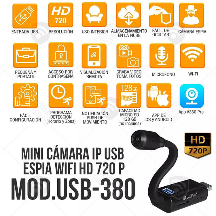 Wifi Mini Camara Espia Usb Ip HD Microfono Oculta Vision 90 Grados Nube Seguridad Remota
